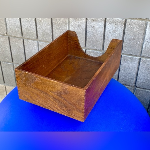 Mid Century Vintage Carver Finger Jointed Solid Oak Desk File Box - Picture 5 of 16